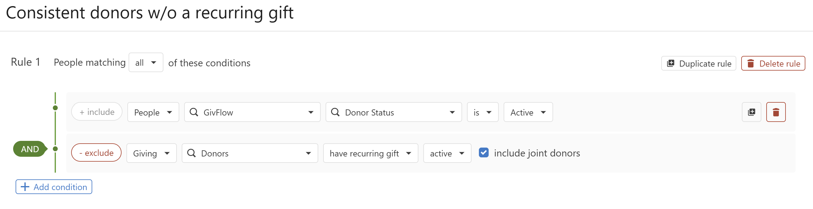 Consistent donors without a recurring gift (GivFlow users)