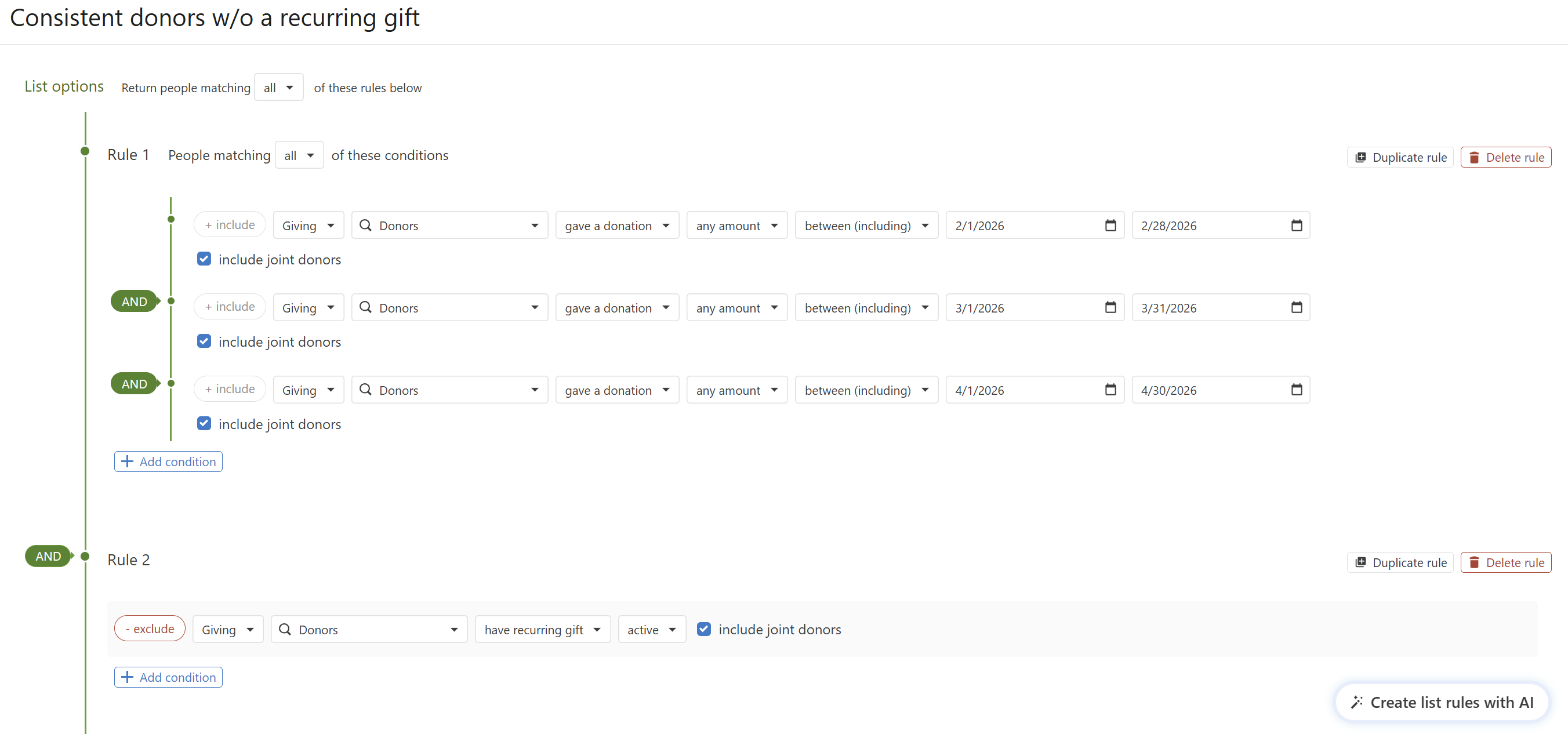 Consistent donors without a recurring gift (Non-GivFlow users)